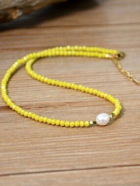 Yellow Beaded Necklace N2214